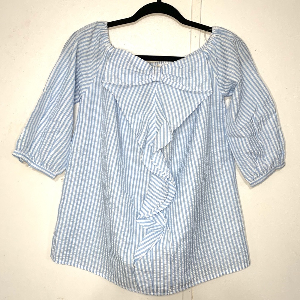 Listicle blue and white top with bow - Picture 1 of 6